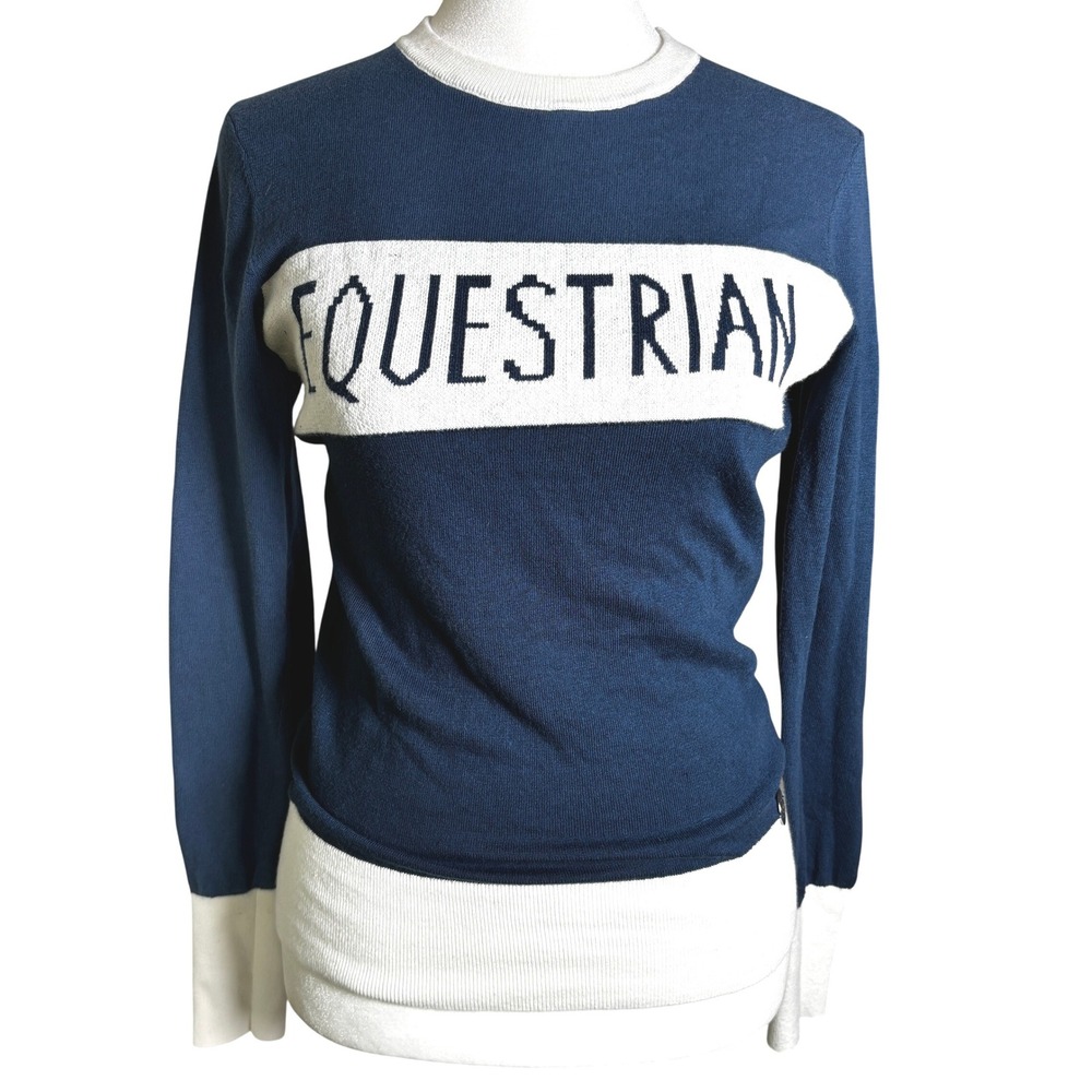 Asmar Equestrian Blue‎ White Size XS Equestrian Logo Long Sleeve Sweater Top